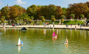 Toy boats in the Luxembourg Garden of Paris, France